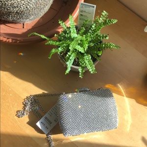 NWT Silver Rhinestone Crossbody Clutch
